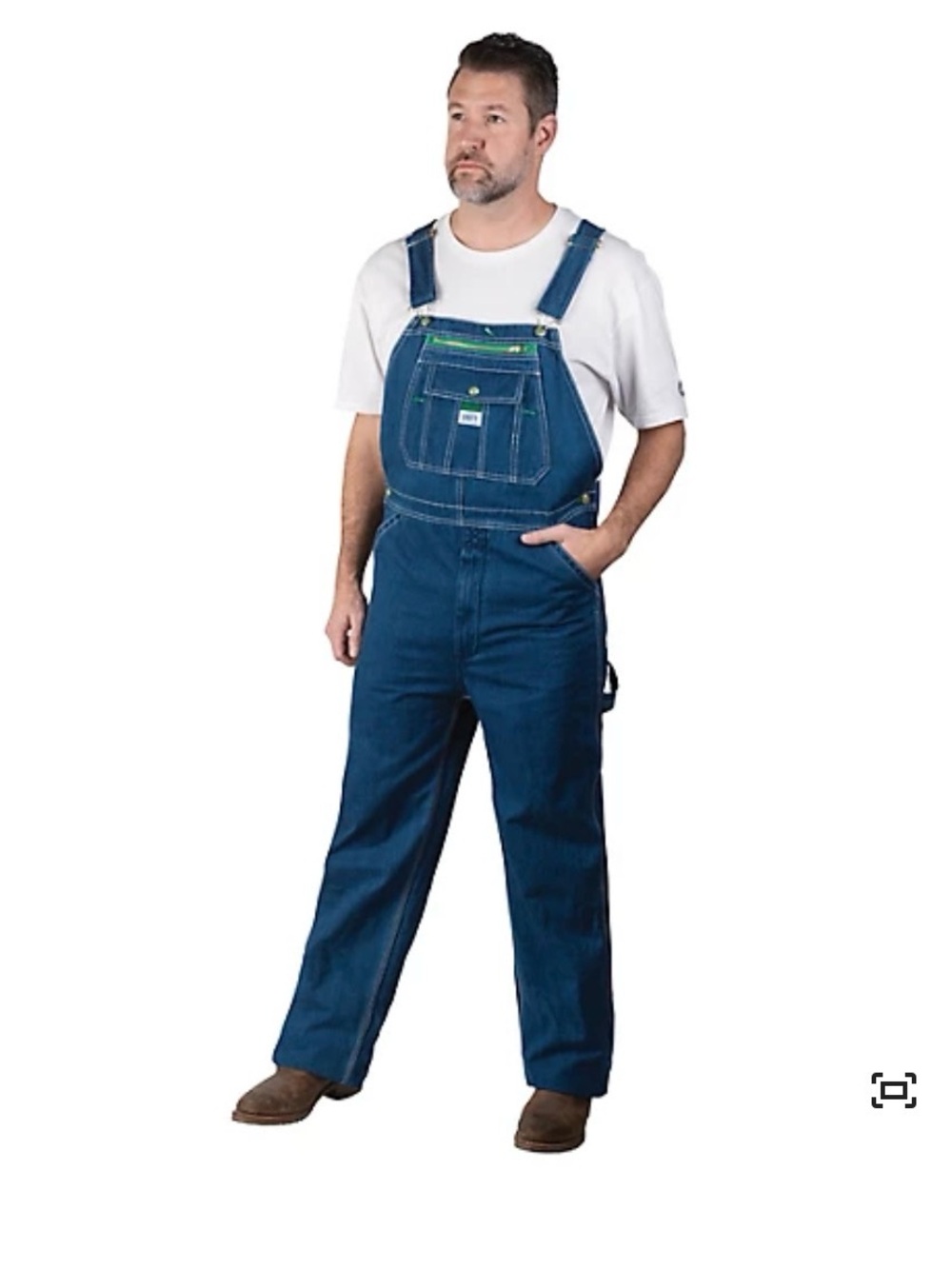 liberty Blue Relaxed Denim Overalls with Green Trim Mens 40 29